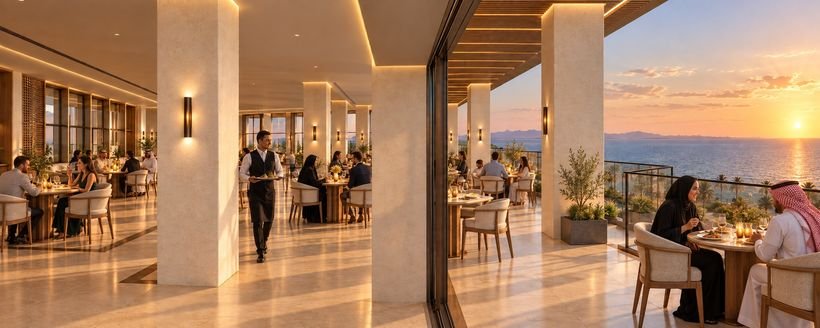 The roof restaurant at sunset