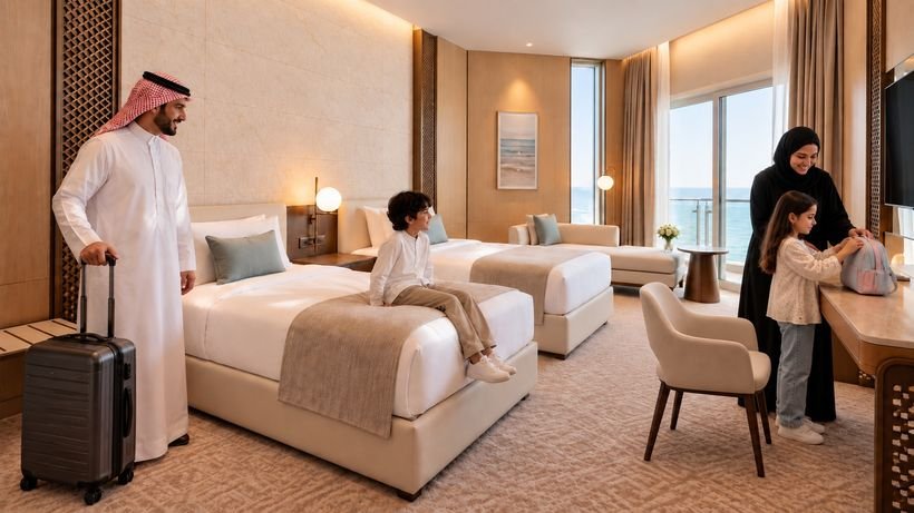 A family stay in a twin room