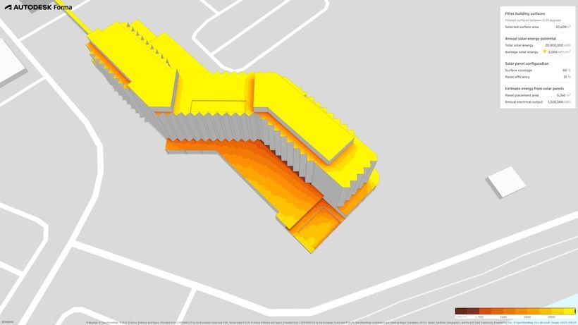 Autodesk Forma – solar resource on the roofs