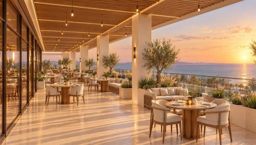 Roof terrace cafe under pergola